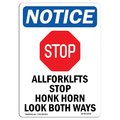 Signmission Safety Sign, OSHA Notice, 18" Height, Rigid Plastic, All Forklifts Stop Sign With Symbol, Portrait OS-NS-P-1218-V-10118